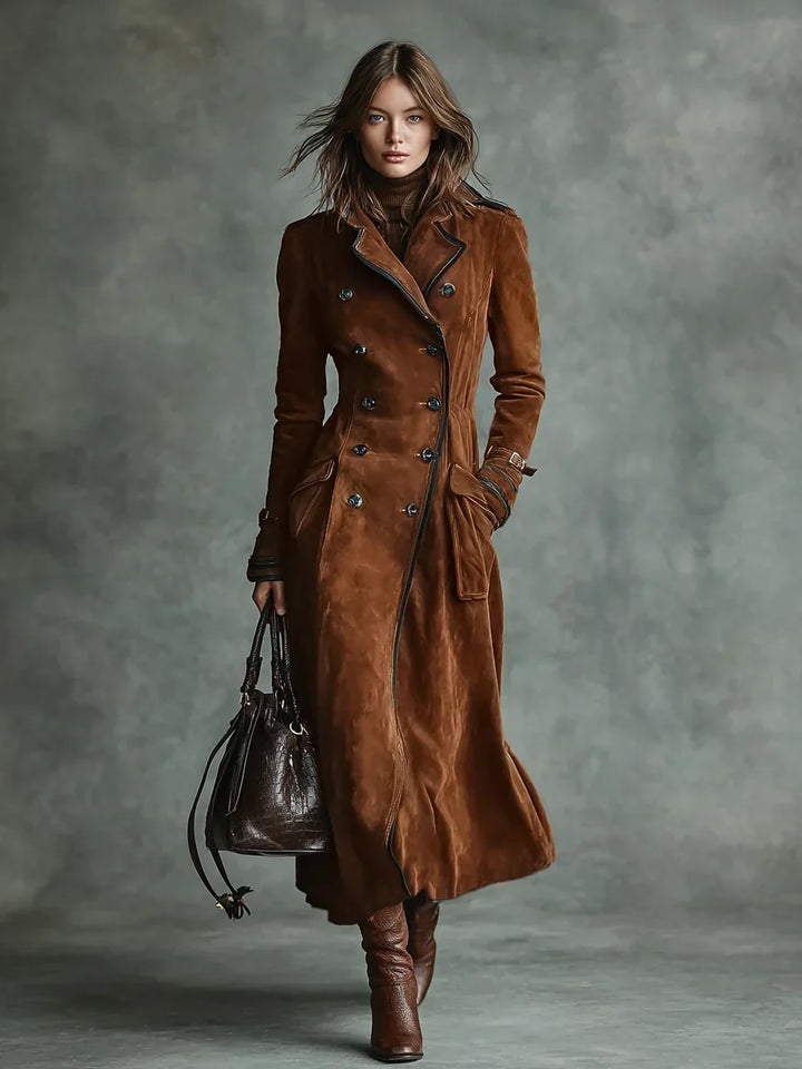 Women's Suede Trench Coat Double-Breasted