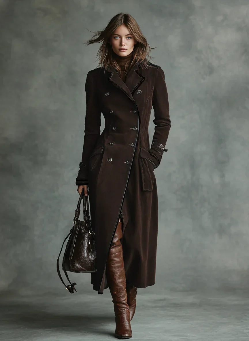 Women's Suede Trench Coat Double-Breasted