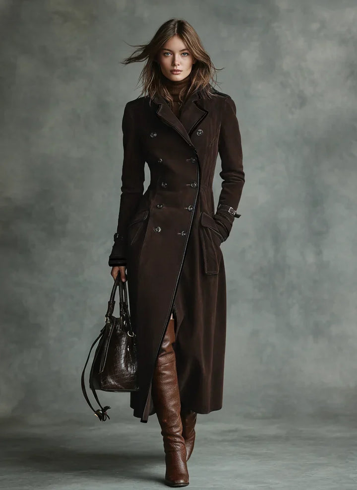 Women's Suede Trench Coat Double-Breasted