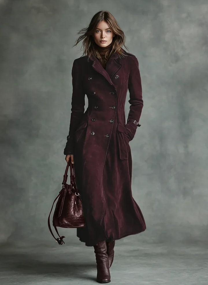 Women's Suede Trench Coat Double-Breasted