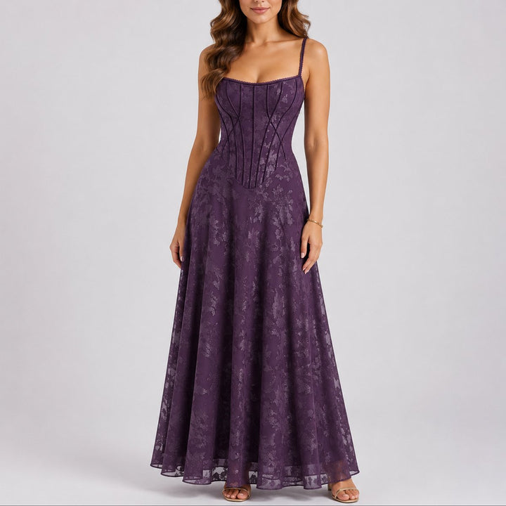 Charlotte | Women's Fall Wedding Guest Dresses Floral Corset Maxi Dress