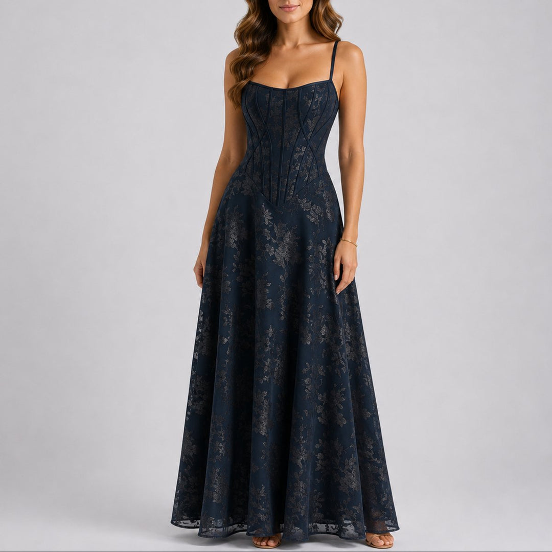 Charlotte | Women's Fall Wedding Guest Dresses Floral Corset Maxi Dress