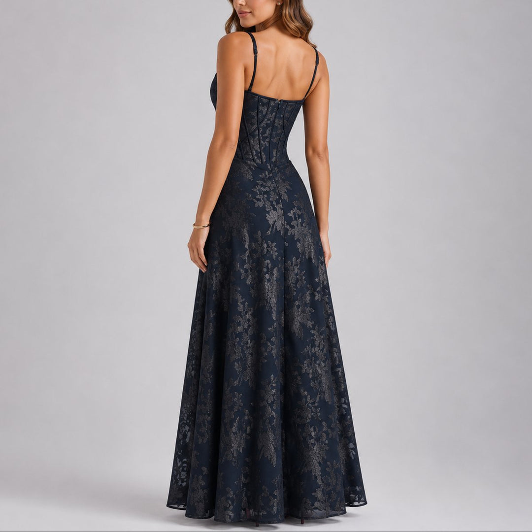Charlotte | Women's Fall Wedding Guest Dresses Floral Corset Maxi Dress
