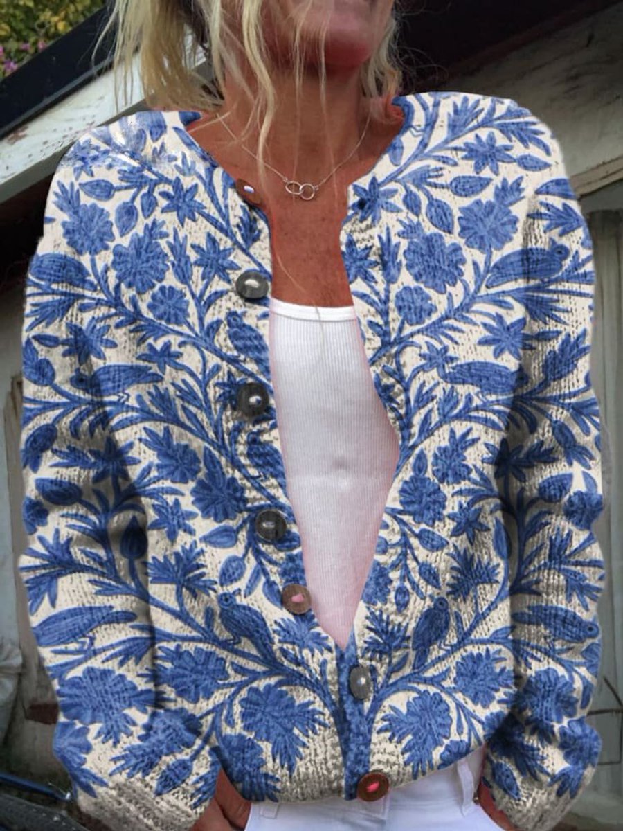 Isabella | Women's Floral Embroidered Button-Front Knit Cardigan