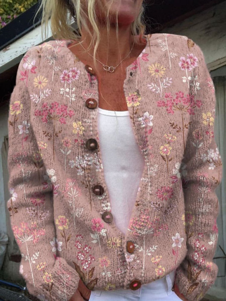 Isabella | Women's Floral Embroidered Button-Front Knit Cardigan