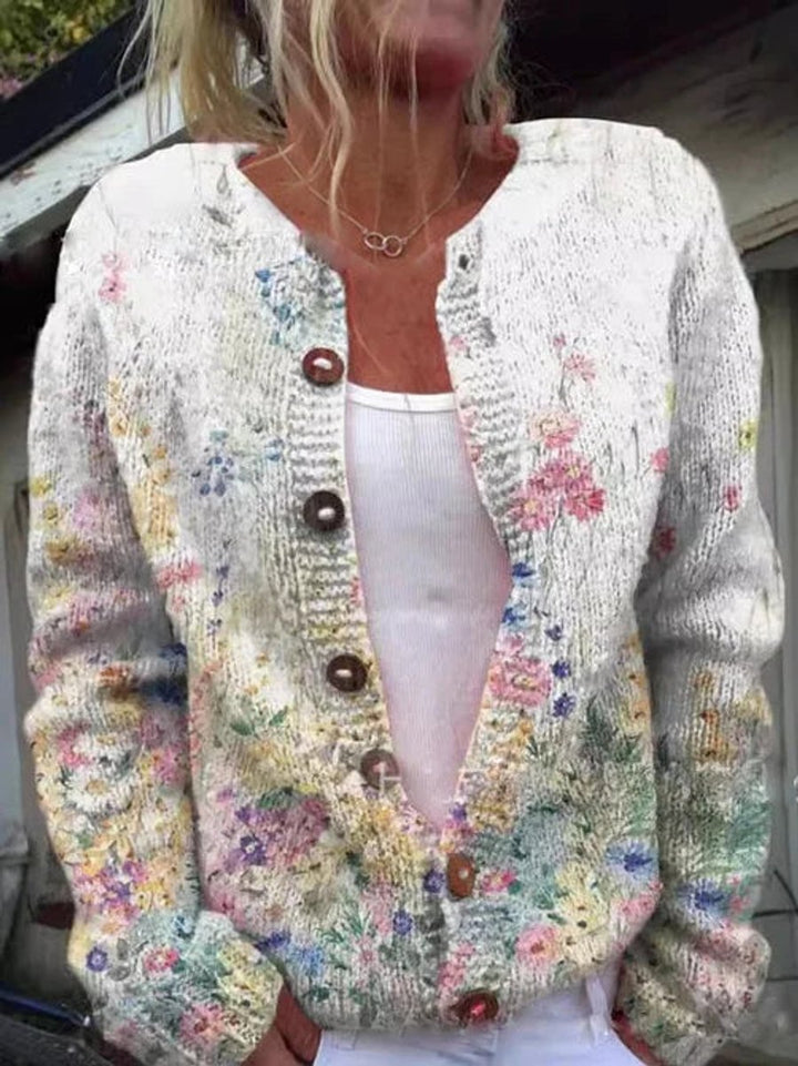 Isabella | Women's Floral Embroidered Button-Front Knit Cardigan