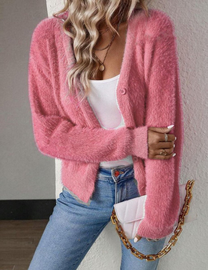 Layla | Women's Fluffy V-Neck Button-Front Knit Cardigan