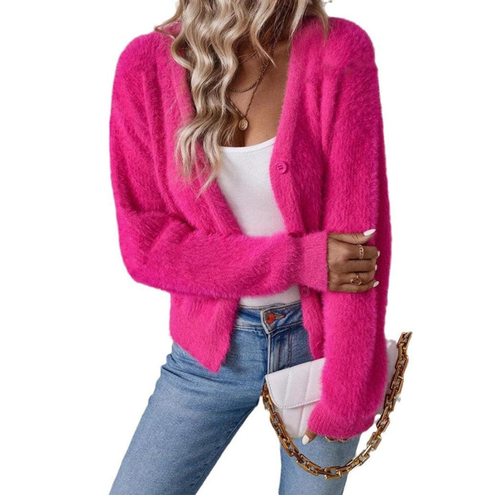 Layla | Women's Fluffy V-Neck Button-Front Knit Cardigan