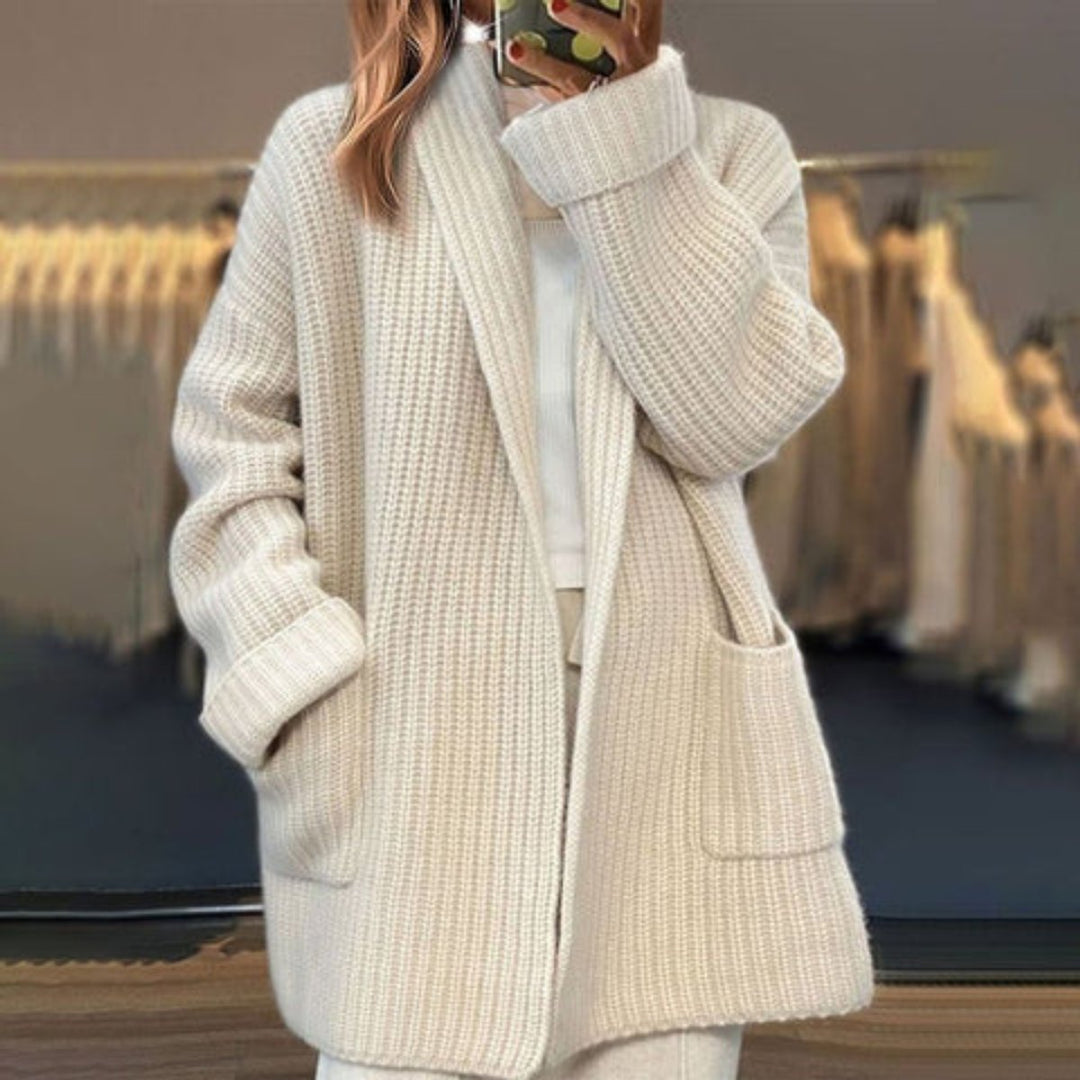 Evelyn | Women's Oversized Open-Front Knit Cardigan Scarf Collar