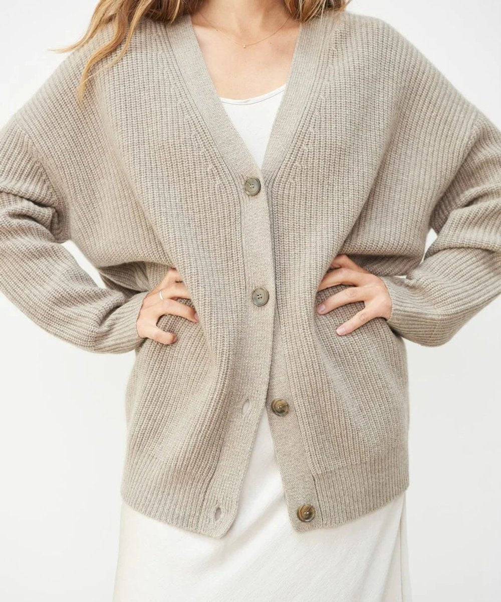 Isabella | Women's Relaxed-Fit V-Neck Cashmere Button-Front Cardigan