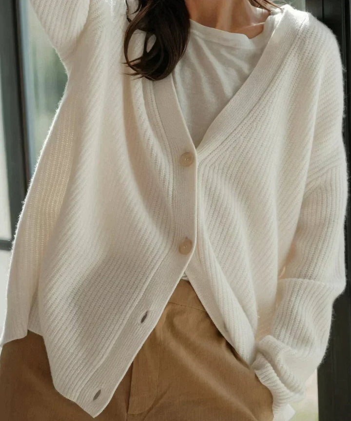 Isabella | Women's Relaxed-Fit V-Neck Cashmere Button-Front Cardigan
