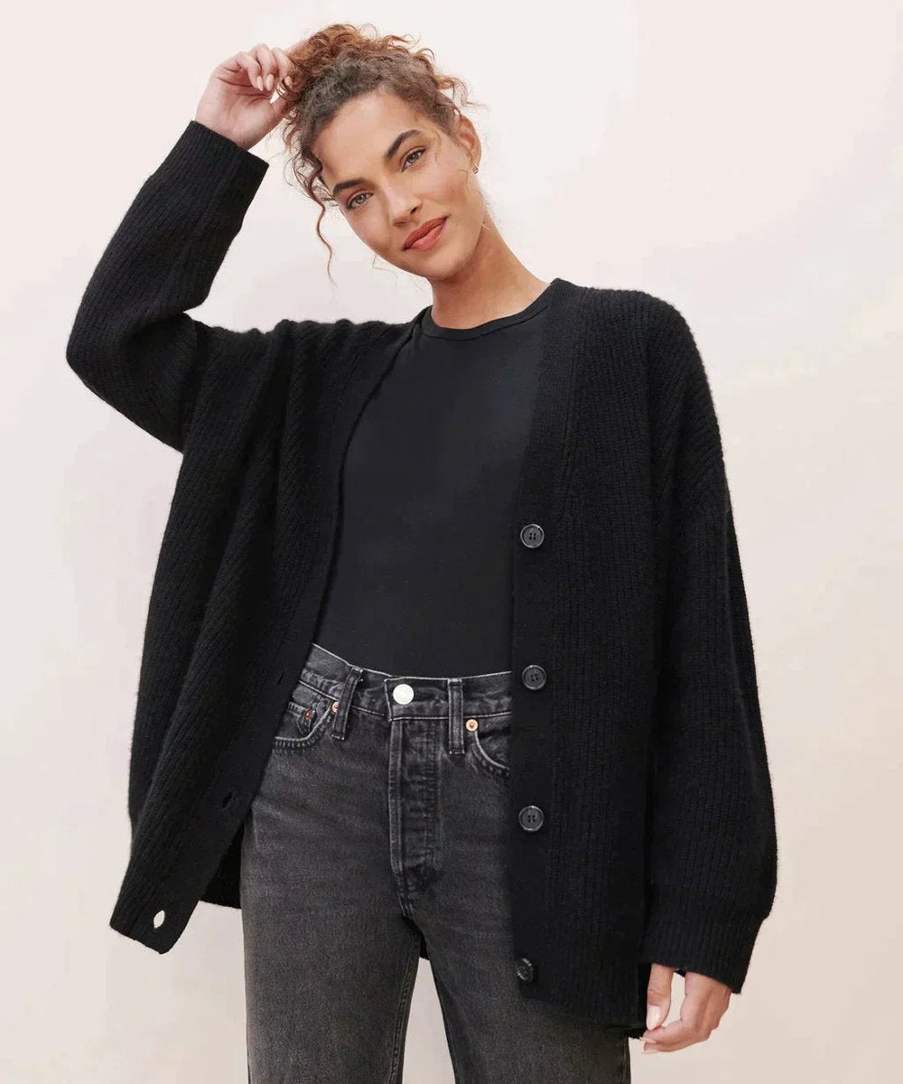 Isabella | Women's Relaxed-Fit V-Neck Cashmere Button-Front Cardigan