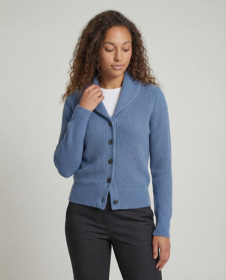 Aria | Women's Ribbed Knit Button-Front Lapel Collar Cardigan