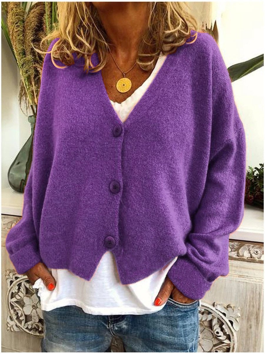 Aria | Women's V-Neck Button-Front Relaxed-Fit Knit Cardigan