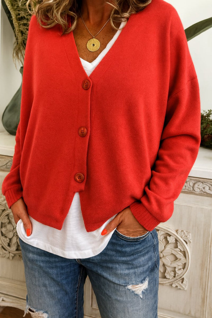 Aria | Women's V-Neck Button-Front Relaxed-Fit Knit Cardigan