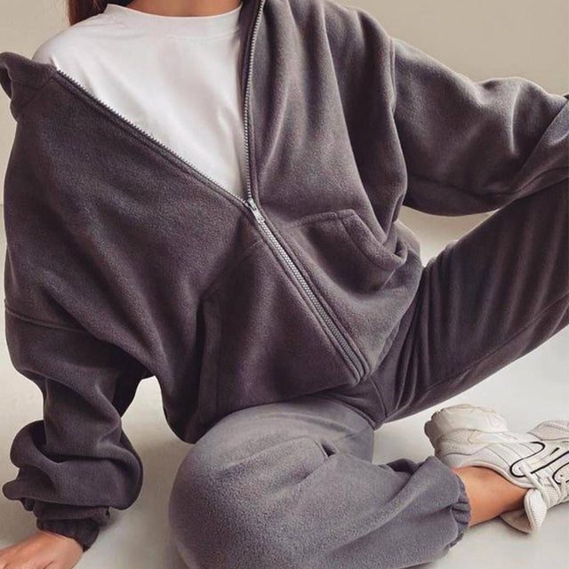 Zip-Up Oversized Hoodie Jogging Set for Women