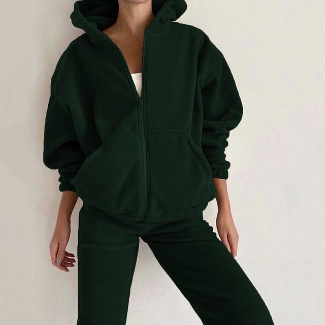 Zip-Up Oversized Hoodie Jogging Set for Women