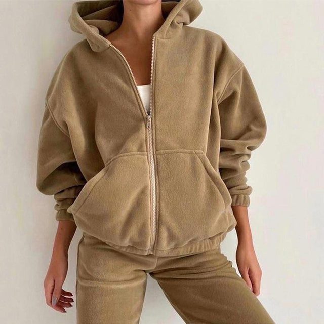 Zip-Up Oversized Hoodie Jogging Set for Women