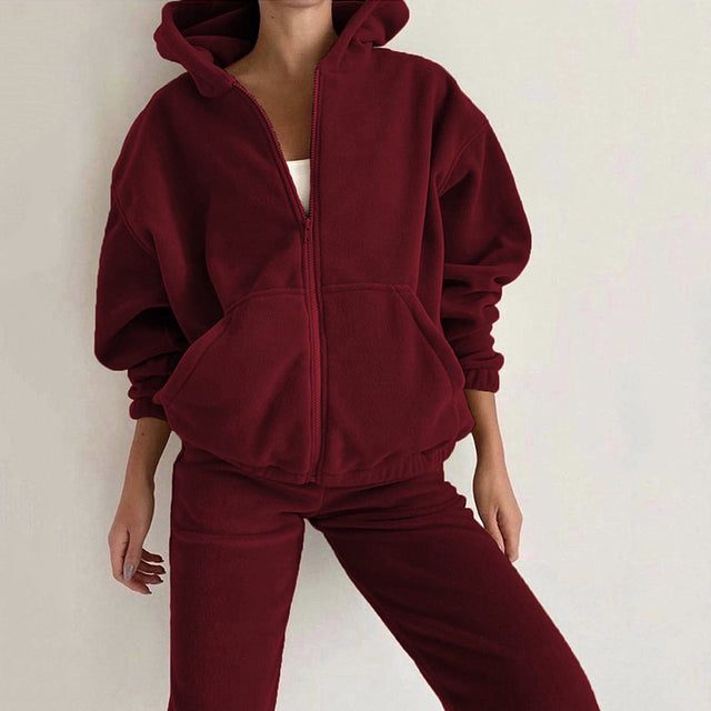 Zip-Up Oversized Hoodie Jogging Set for Women