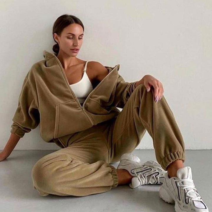 Zip-Up Oversized Hoodie Jogging Set for Women
