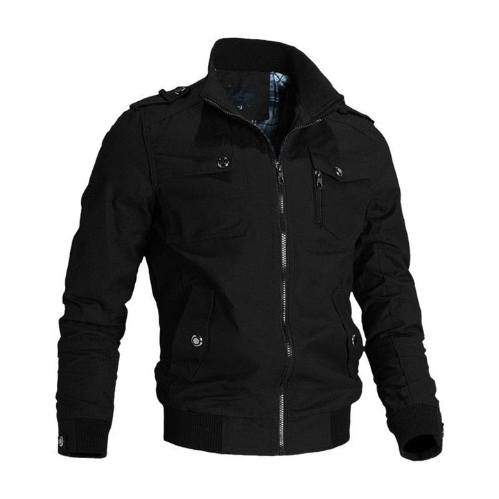 Zip-Up Bomber Jacket with Stand Collar for Men