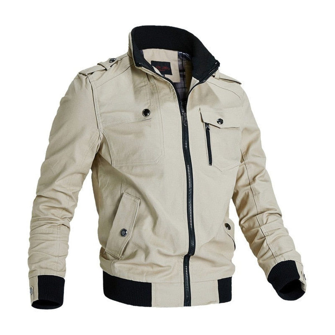 Zip-Up Bomber Jacket with Stand Collar for Men