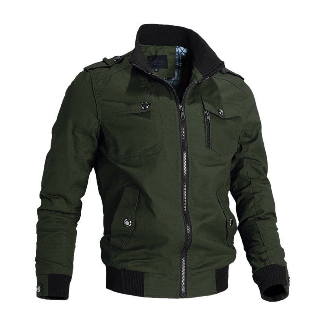 Zip-Up Bomber Jacket with Stand Collar for Men