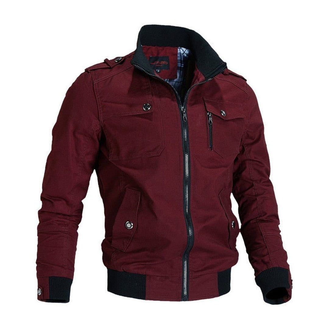 Zip-Up Bomber Jacket with Stand Collar for Men