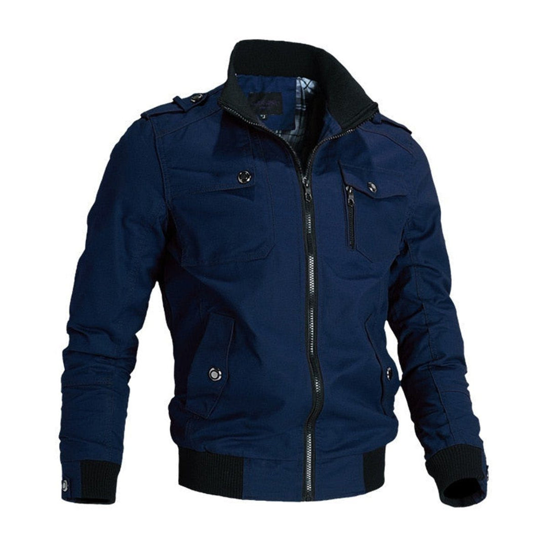 Zip-Up Bomber Jacket with Stand Collar for Men